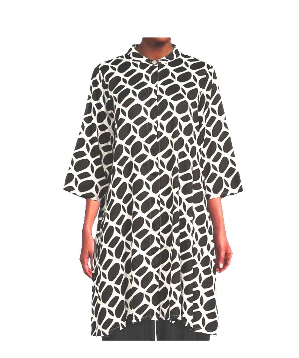 Bryn Walker Winona Tunic Dress XS Black White Geometric Abstract Lagenlook